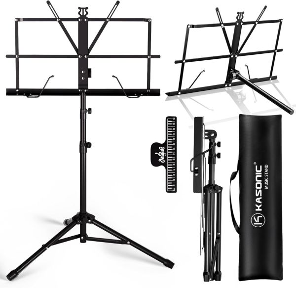 K KASONIC Music Stand, 2 in 1 Dual-Use Folding Sheet Music Stand & Desktop Book Stand, Portable Lightweight with Music Sheet Clip Holder Carrying Bag