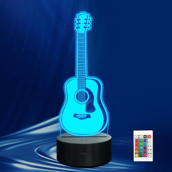 Acoustic Guitar Night Light, 3D LED Optical Illusion Lamp with Remote Control and Timer, Gifts for Guitar Players Guitarists Music Lovers